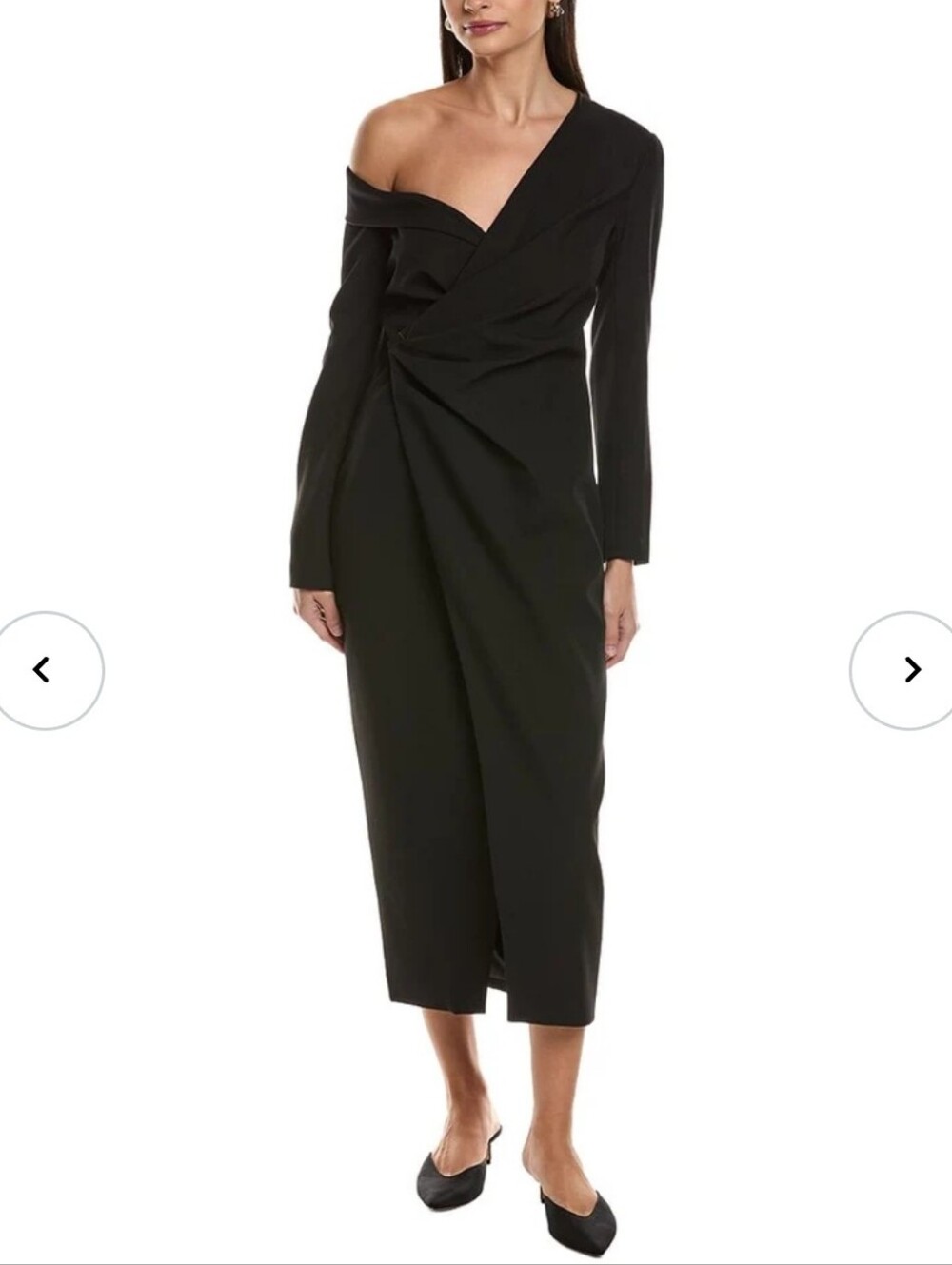 A.L.C. Asymmetric One-Shoulder Black Twist Midi Dress